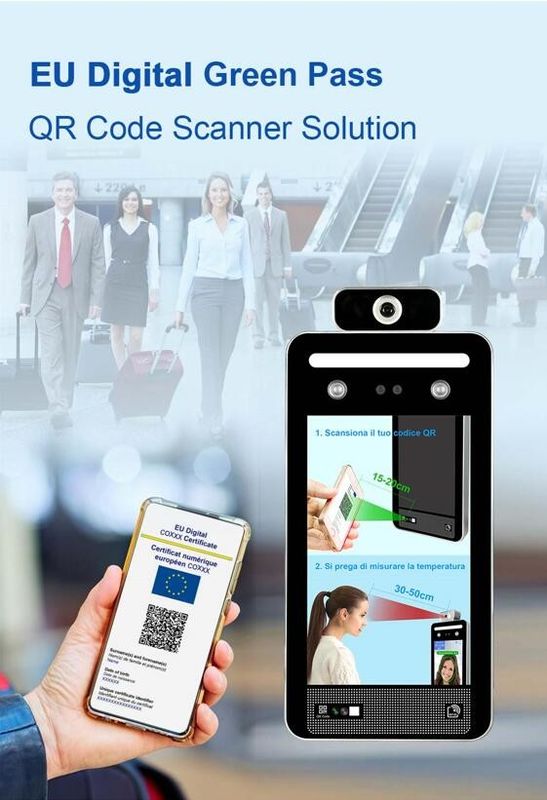 QR πράσινο πιστοποιητικό της ΕΕ DCC ανιχνευτών θερμοκρασίας αναγνώρισης προσώπου περασμάτων κώδικα