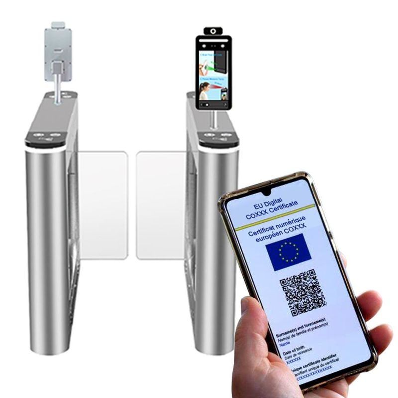 QR πράσινο πιστοποιητικό της ΕΕ DCC ανιχνευτών θερμοκρασίας αναγνώρισης προσώπου περασμάτων κώδικα